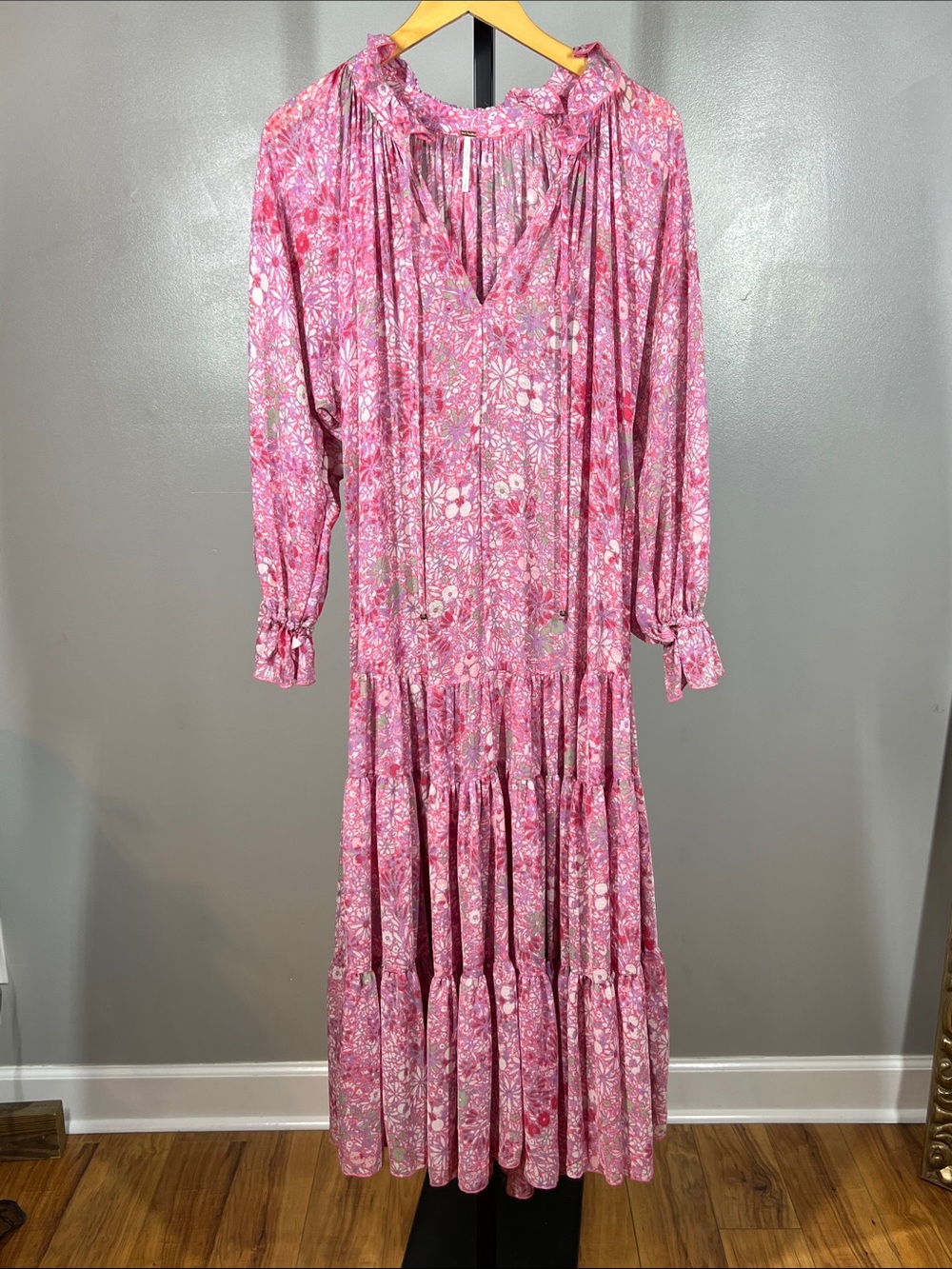 Free People Pink Floral Ruffled Tiered Maxi Dress